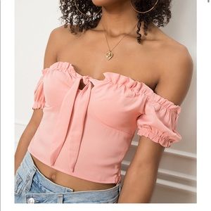 Revolve NWOT milkmaid pink frill cropped top sz Xs